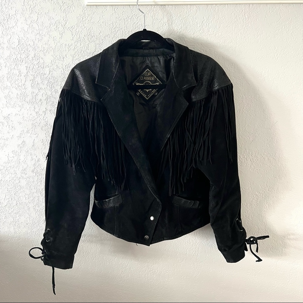 Classic Black Fringe Suede Jacket